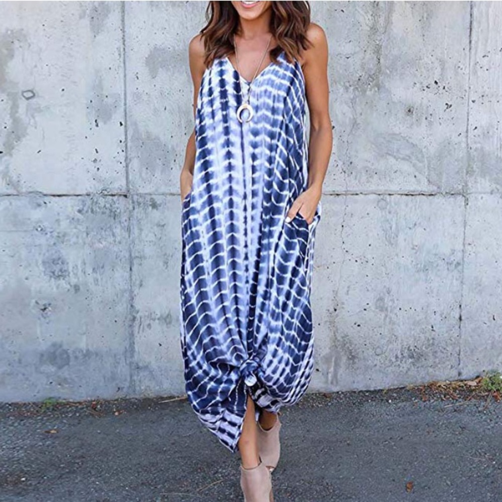 Blue Tie Dye Maxi Dress - Picture 3 of 5